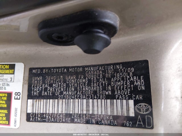 Aukcja sprzedaży 2010 Toyota Corolla Le, vin: 2T1BU4EE9AC314780, numer aukcji: 46193751