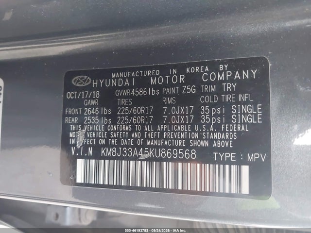 Aukcja sprzedaży 2019 Hyundai Tucson Value, vin: KM8J33A45KU869568, numer aukcji: 46193753