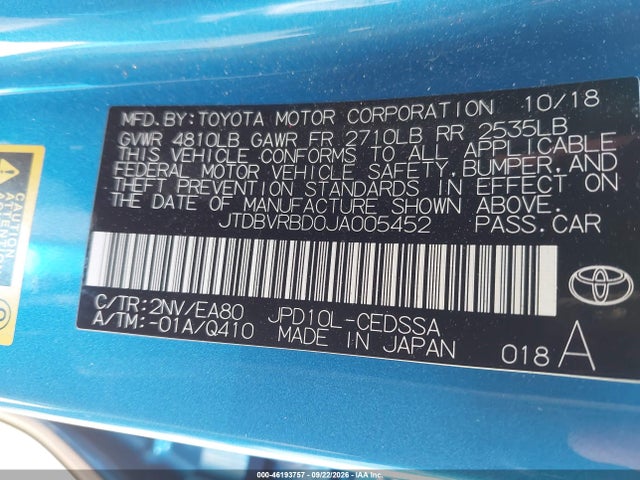 46193757 :رقم المزاد ، JTDBVRBD0JA005452 vin ، 2018 Toyota Mirai مزاد بيع