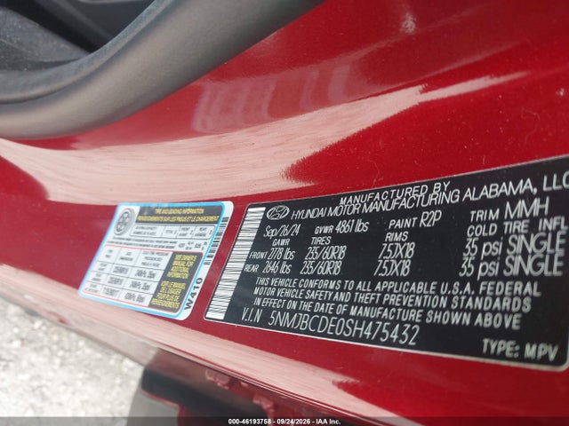 Aukcja sprzedaży 2025 Hyundai Tucson Sel, vin: 5NMJBCDE0SH475432, numer aukcji: 46193758