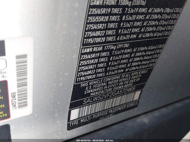 46193783 :رقم المزاد ، SALWS2VF2GA572469 vin ، 2016 Land Rover Range Rover Sport V6 Hse مزاد بيع