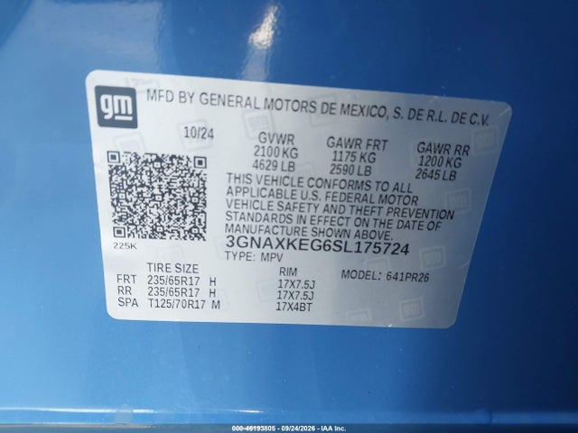 Aukcja sprzedaży 2025 Chevrolet Equinox Fwd Activ, vin: 3GNAXKEG6SL175724, numer aukcji: 46193805
