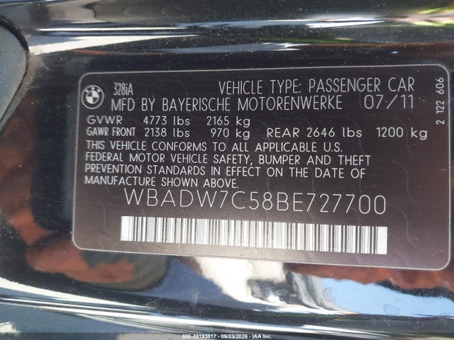 Aukcja sprzedaży 2011 Bmw 3 Series 328i, vin: WBADW7C58BE727700, numer aukcji: 46193817