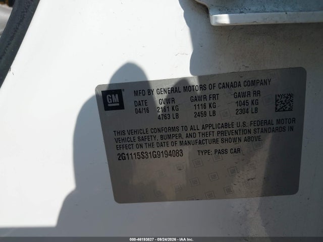 Aukcja sprzedaży 2016 Chevrolet Impala Lt, vin: 2G1115S31G9194083, numer aukcji: 46193827