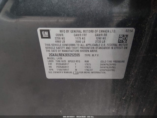 2014 Gmc Terrain Sle-2 მანქანა იყიდება აუქციონზე, vin: 2GKALREK3E6252595, აუქციონის ნომერი: 46193831