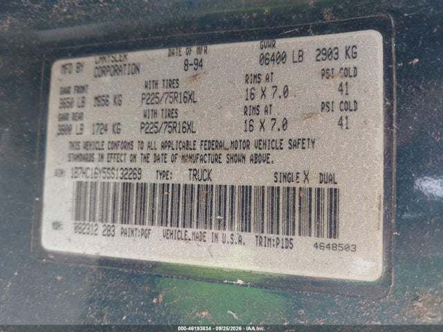 Aukcja sprzedaży 1995 Dodge Ram 1500, vin: 1B7HC16Y5SS132269, numer aukcji: 46193834