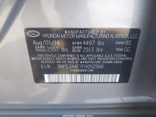 Продажа на аукционе авто 2015 Hyundai Sonata Sport, vin: 5NPE34AF7FH052566, номер лота: 46193835