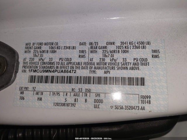 Aukcja sprzedaży 2023 Ford Escape St-line, vin: 1FMCU9MN4PUA86472, numer aukcji: 46193838