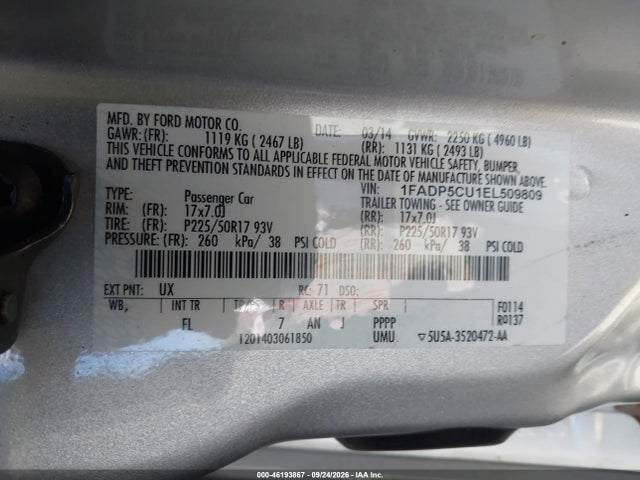 Aukcja sprzedaży 2014 Ford C-max Energi Sel, vin: 1FADP5CU1EL509809, numer aukcji: 46193867
