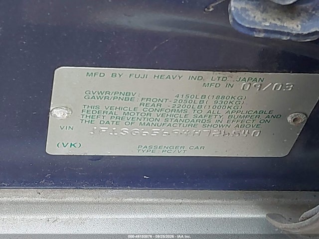 Aukcja sprzedaży 2004 Subaru Forester 2.5xs, vin: JF1SG65694H726540, numer aukcji: 46193876