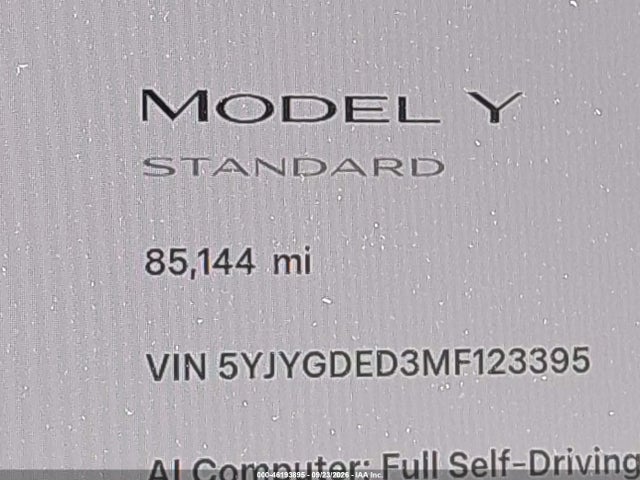 Продаж на аукціоні авто 2021 Tesla Model Y Standard Range, vin: 5YJYGDED3MF123395, номер лоту: 46193895