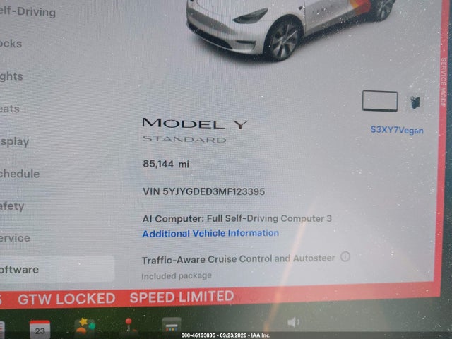 Продаж на аукціоні авто 2021 Tesla Model Y Standard Range, vin: 5YJYGDED3MF123395, номер лоту: 46193895