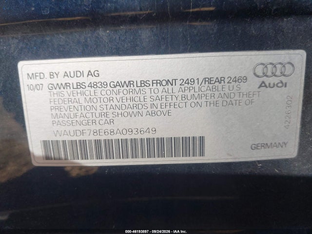 Продажа на аукционе авто 2008 Audi A4 2.0t, vin: WAUDF78E68A093649, номер лота: 46193897
