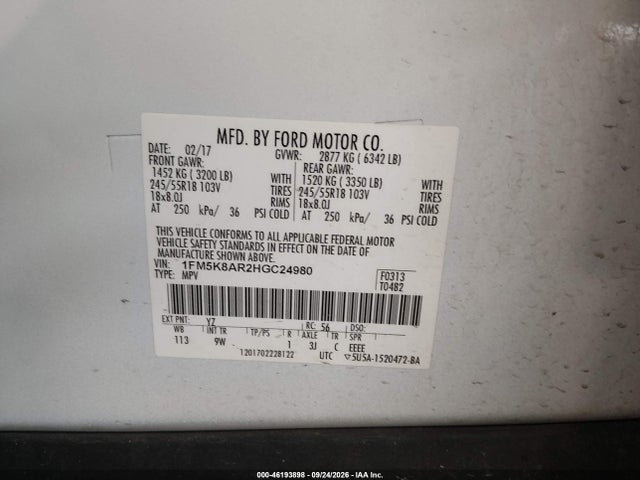 Продажа на аукционе авто 2017 Ford Utility Police Interceptor, vin: 1FM5K8AR2HGC24980, номер лота: 46193898
