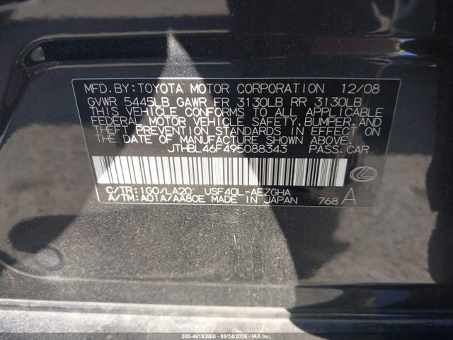 Продажа на аукционе авто 2009 Lexus Ls 460, vin: JTHBL46F495088343, номер лота: 46193900