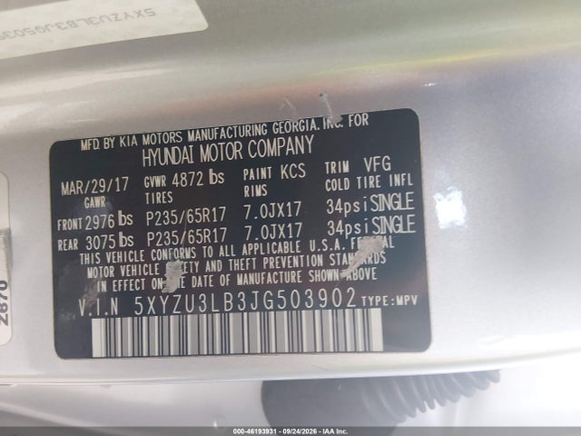 5XYZU3LB3JG503902 Hyundai Santa Fe Sport 2.4l