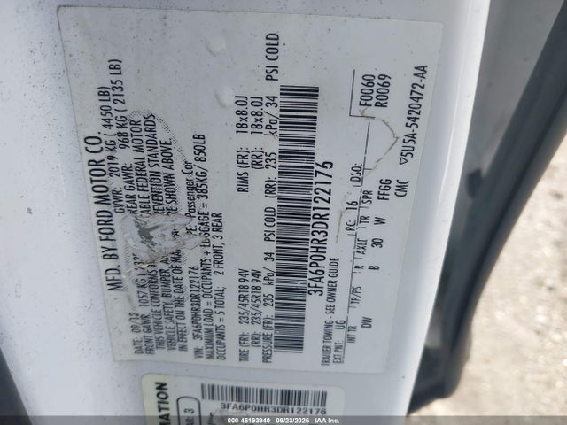 Продажа на аукционе авто 2013 Ford Fusion Se, vin: 3FA6P0HR3DR122176, номер лота: 46193940