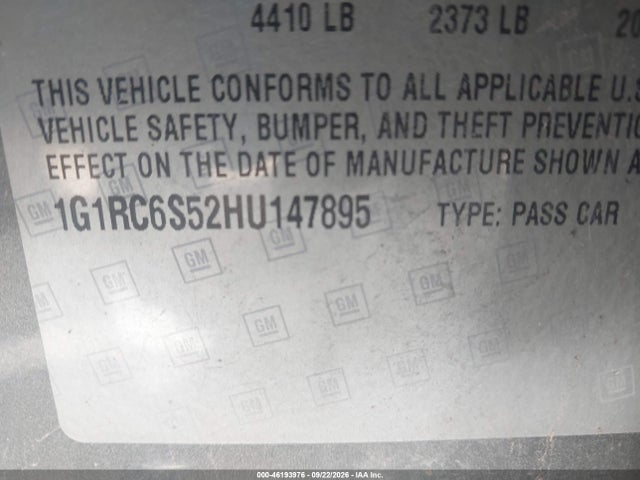 Aukcja sprzedaży 2017 Chevrolet Volt Lt, vin: 1G1RC6S52HU147895, numer aukcji: 46193976