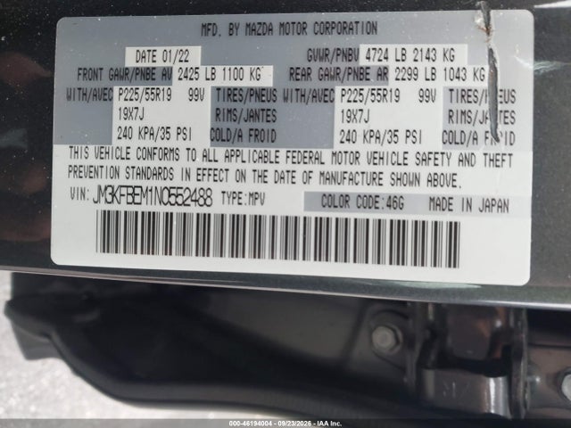 Продажа на аукционе авто 2022 Mazda Cx-5 2.5 S Premium Plus, vin: JM3KFBEM1N0552488, номер лота: 46194004