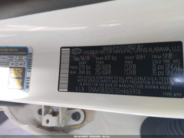 Продажа на аукционе авто 2025 Hyundai Tucson Sel, vin: 5NMJB3DE1SH465914, номер лота: 46194020