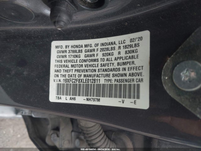 Aukcja sprzedaży 2020 Honda Civic Sport, vin: 19XFC2F8XLE012811, numer aukcji: 46194034