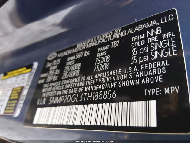 Продажа на аукционе авто 2026 Hyundai Santa Fe Sel, vin: 5NMP2DGL3TH188856, номер лота: 46194079