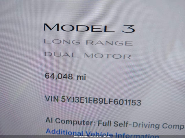 Tesla Model 3 Long Range Dual Motor All-wheel Drive 2020 5YJ3E1EB9LF601153 Image 15