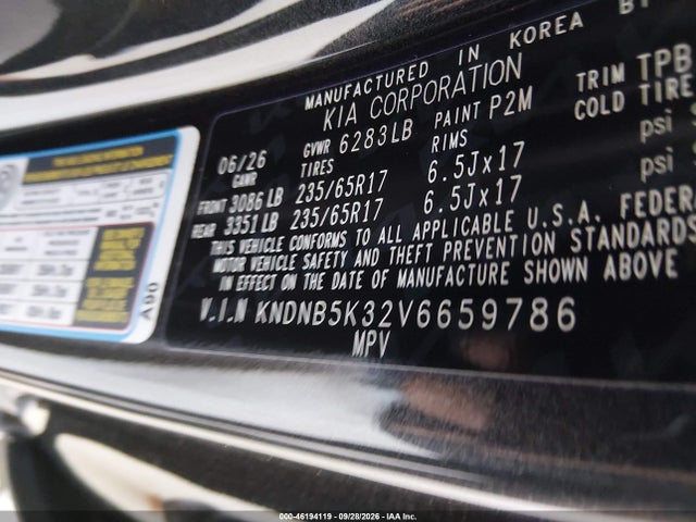 Aukcja sprzedaży 2027 Kia Carnival, vin: KNDNB5K32V6659786, numer aukcji: 46194119