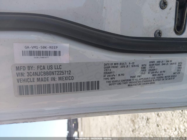 Продаж на аукціоні авто 2022 Jeep Compass Latitude, vin: 3C4NJCBB0NT225712, номер лоту: 46194122