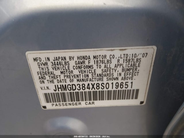 Продаж на аукціоні авто 2008 Honda Fit, vin: JHMGD384X8S019651, номер лоту: 46194133