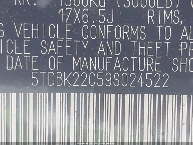 Продаж на аукціоні авто 2009 Toyota Sienna Limited, vin: 5TDBK22C59S024522, номер лоту: 46194158