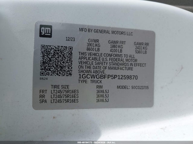 Продажа на аукционе авто 2023 Chevrolet Express Cargo Rwd 2500 Extended Wheelbase Wt, vin: 1GCWGBFP5P1259870, номер лота: 46194173