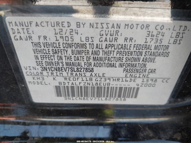 Продажа на аукционе авто 2025 Nissan Versa 1.6 Sv, vin: 3N1CN8EV7SL827858, номер лота: 46194179