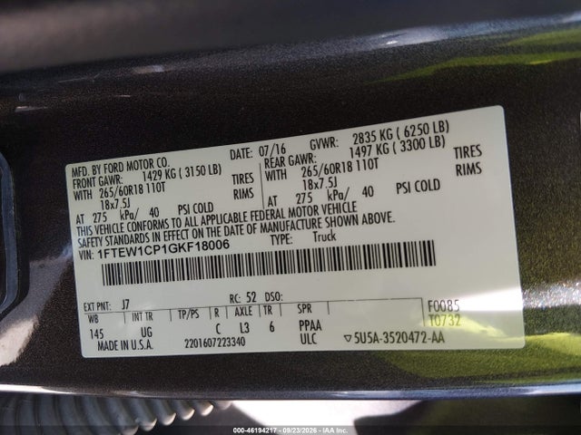 1FTEW1CP1GKF18006 Ford F-150 Xlt