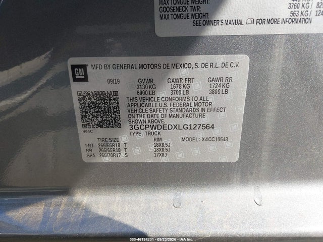 2020 Chevrolet Silverado 1500 Rst მანქანა იყიდება აუქციონზე, vin: 3GCPWDEDXLG127564, აუქციონის ნომერი: 46194231
