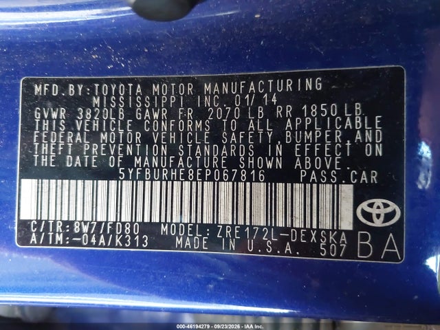 Aukcja sprzedaży 2014 Toyota Corolla S/s Plus/s Premium, vin: 5YFBURHE8EP067816, numer aukcji: 46194279