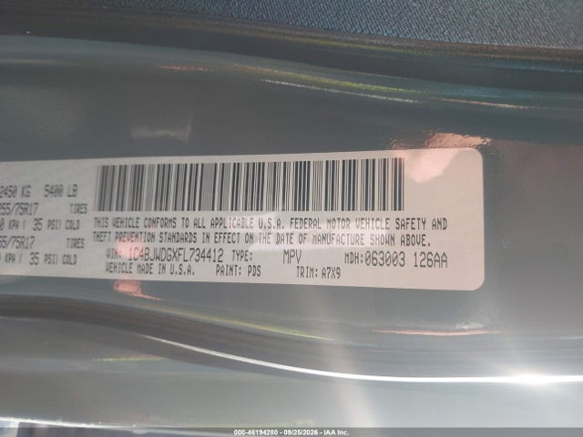 46194280 :رقم المزاد ، 1C4BJWDGXFL734412 vin ، 2015 Jeep Wrangler Unlimited Sport مزاد بيع