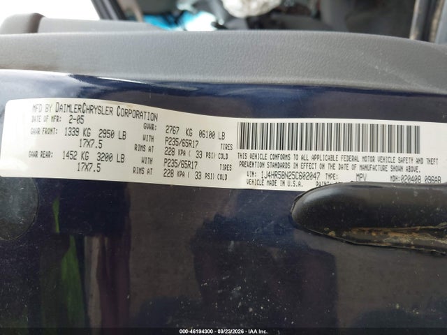 2005 Jeep Grand Cherokee Limited მანქანა იყიდება აუქციონზე, vin: 1J4HR58N25C602047, აუქციონის ნომერი: 46194300