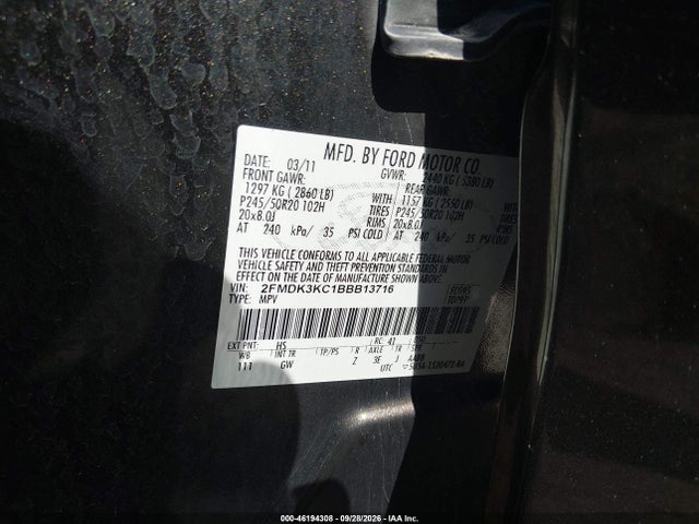 Продаж на аукціоні авто 2011 Ford Edge Limited, vin: 2FMDK3KC1BBB13716, номер лоту: 46194308