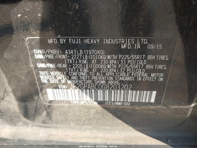 46194310 :رقم المزاد ، JF2GPABC0G8203202 vin ، 2016 Subaru Crosstrek 2.0i Premium مزاد بيع