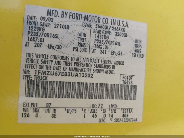 Aukcja sprzedaży 2003 Ford Explorer Sport Trac Xls/xlt, vin: 1FMZU67E83UA13202, numer aukcji: 46194351