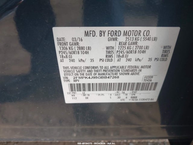 Aukcja sprzedaży 2016 Ford Edge Sel, vin: 2FMPK4J95GBB47268, numer aukcji: 46194370