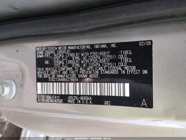 Aukcja sprzedaży 2006 Toyota Sequoia Sr5 V8, vin: 5TDZT34A86S276614, numer aukcji: 46194377