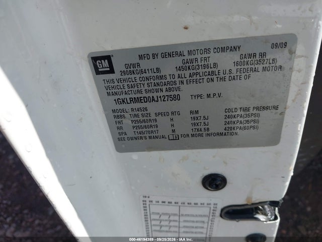 Aukcja sprzedaży 2010 Gmc Acadia Slt-1, vin: 1GKLRMED0AJ127580, numer aukcji: 46194389
