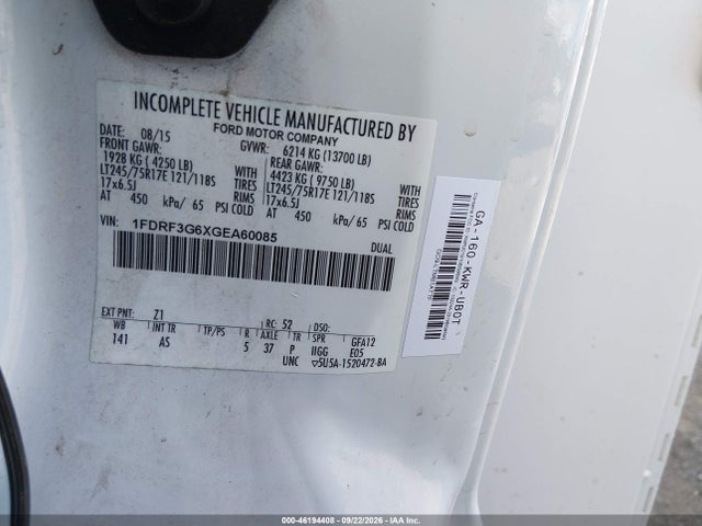 2016 Ford F-350 Chassis Xl მანქანა იყიდება აუქციონზე, vin: 1FDRF3G6XGEA60085, აუქციონის ნომერი: 46194408