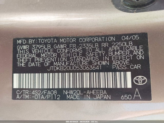 Продажа на аукционе авто 2005 Toyota Prius, vin: JTDKB20U053063641, номер лота: 46194428