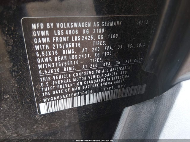 Volkswagen TIGUAN S 2014 WVGAV3AX4EW510404 Image 9