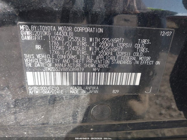 Aukcja sprzedaży 2008 Toyota Rav4, vin: JTMZD33V885089819, numer aukcji: 46194519