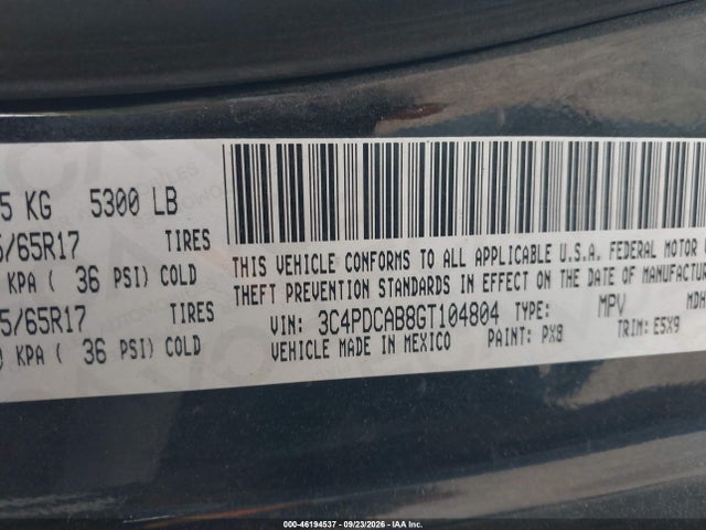 46194537 :رقم المزاد ، 3C4PDCAB8GT104804 vin ، 2016 Dodge Journey Se مزاد بيع