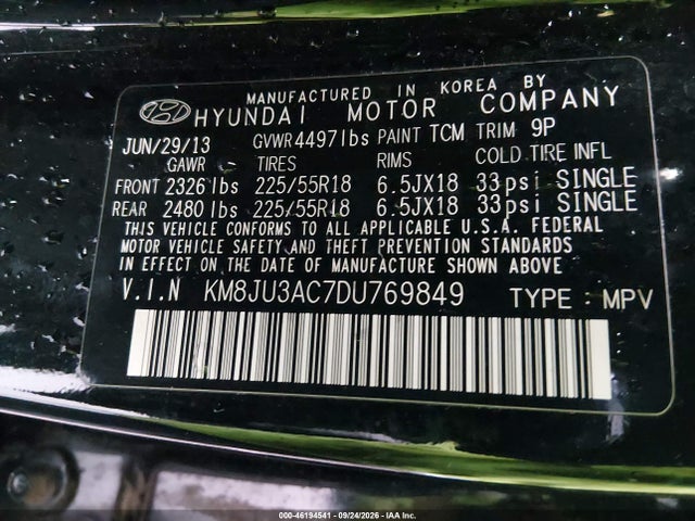 Продаж на аукціоні авто 2013 Hyundai Tucson Limited, vin: KM8JU3AC7DU769849, номер лоту: 46194541